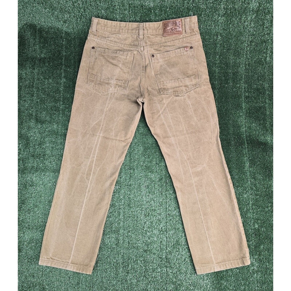 VINTAGE Southpole Jeans Mens 38x29 Khaki Denim Faded Y2K Logo Urban Skater Baggy - Picture 5 of 9
